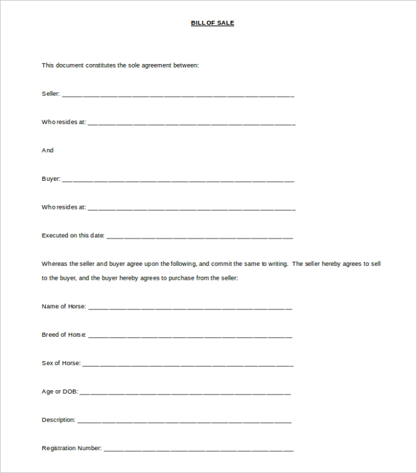 Horse Bill of Sale