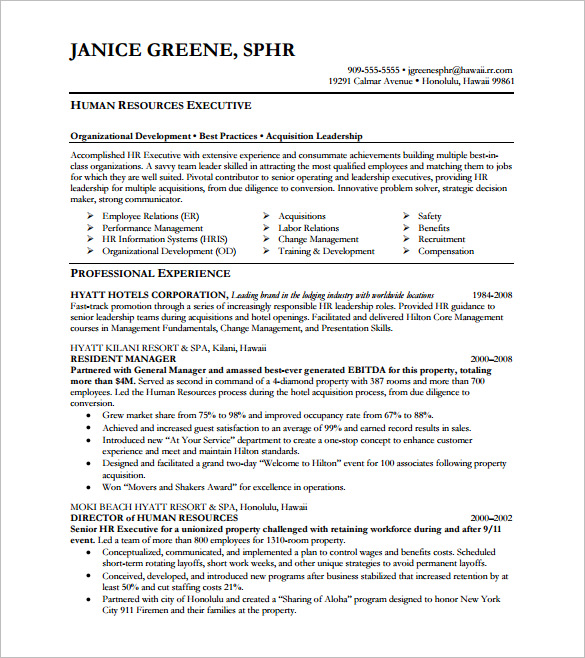Human Resources Director Executive Resume Free