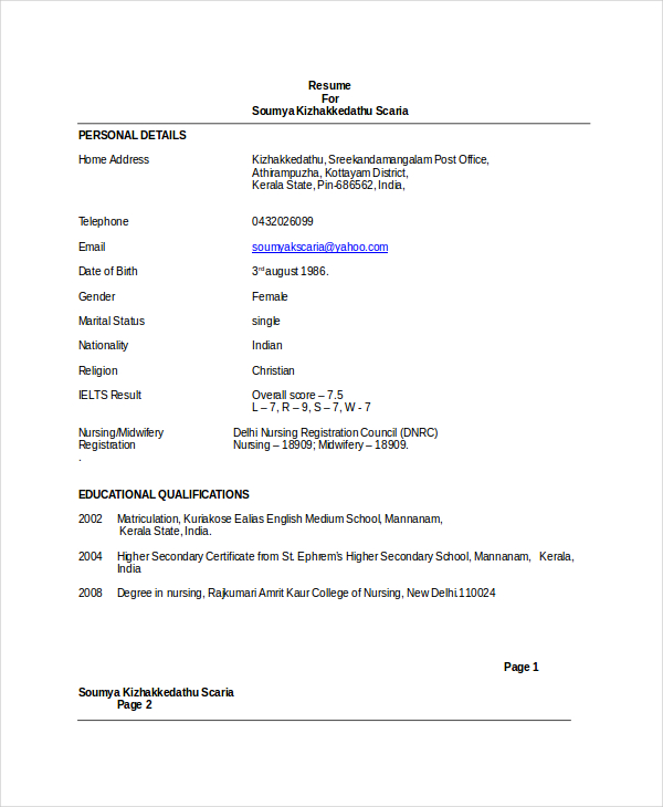 ICU Nurse Resume In Word