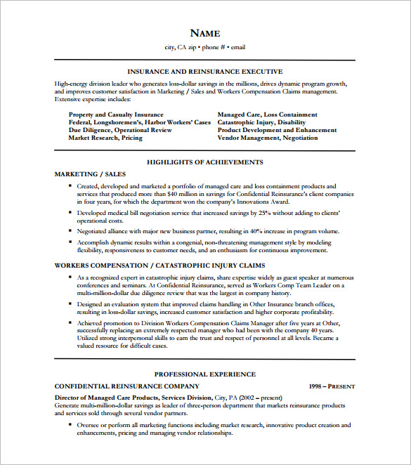 Insurance Executive Resume Free