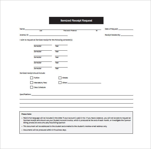 Itemized Receipt Template.
