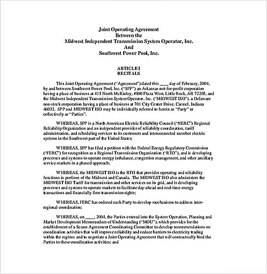 Joint Operating Agreement