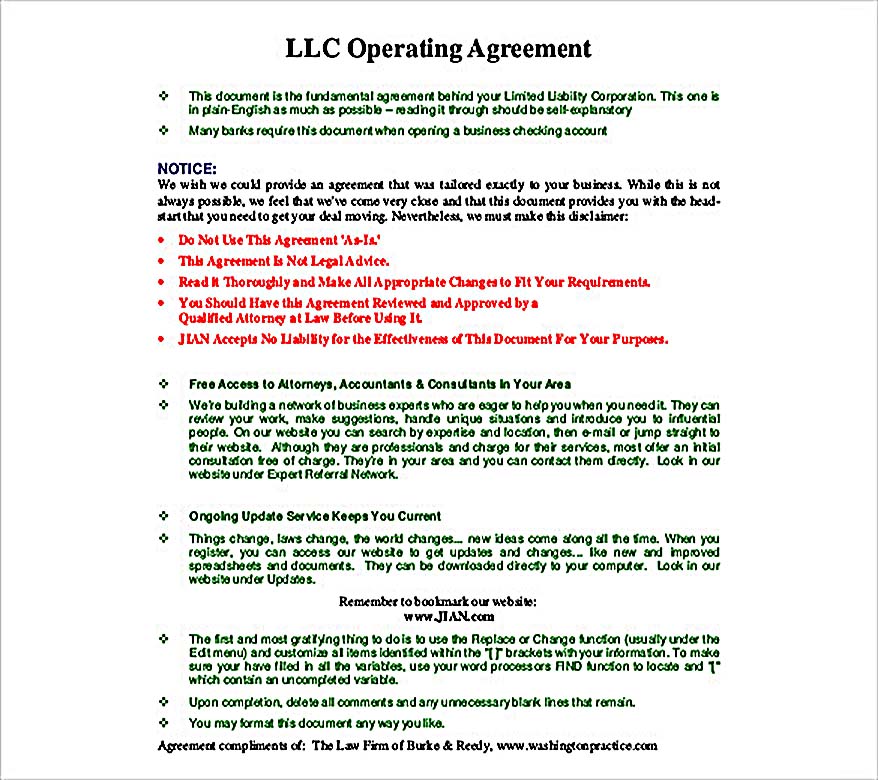 LLC Operating Agreement Template