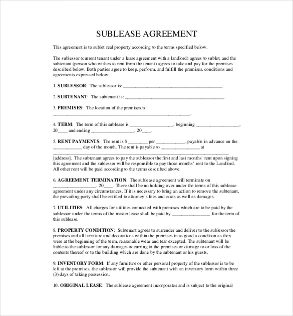 Landlord Sublease Agreement Template