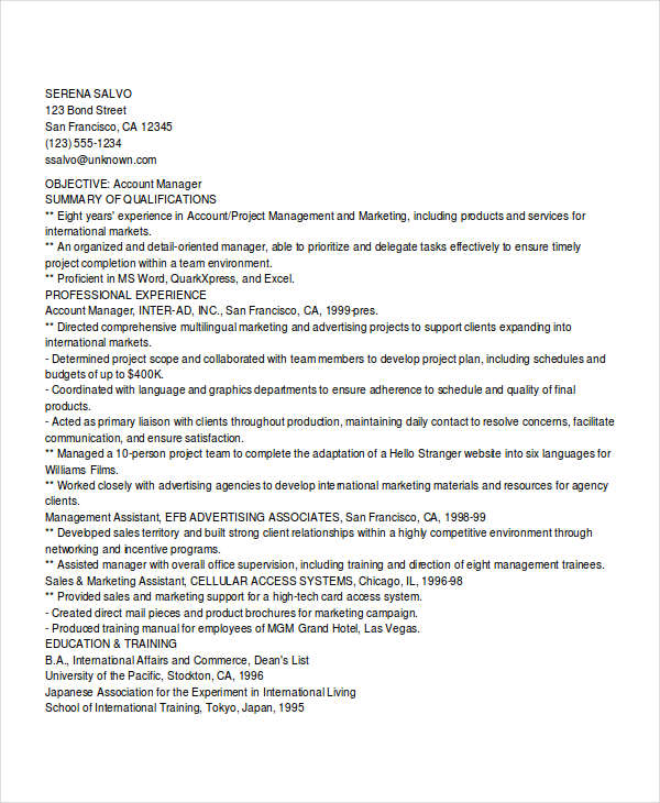 Marketing Account Manager Resume