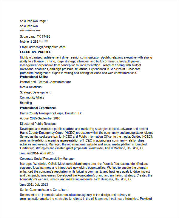 Marketing Communications Director Resume