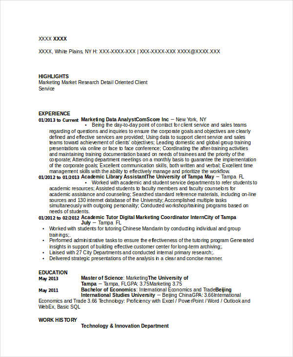 Marketing Data Analyst Resume