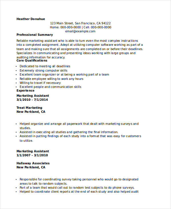 Marketing Executive Assistant Resume