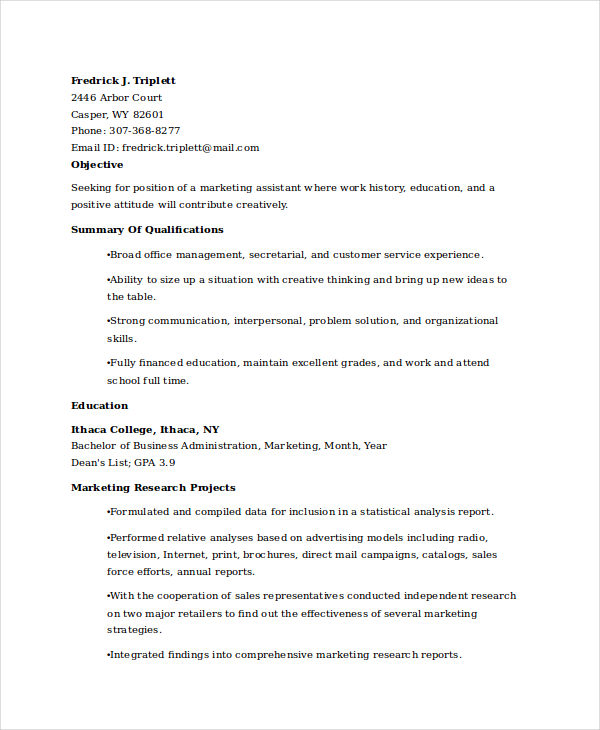 Marketing Graduate Student Resume