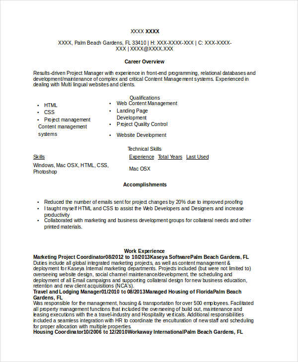 Marketing Project Coordinator Resume