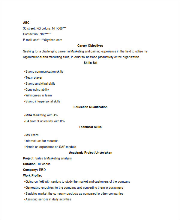 Marketing Sales Executive Resume