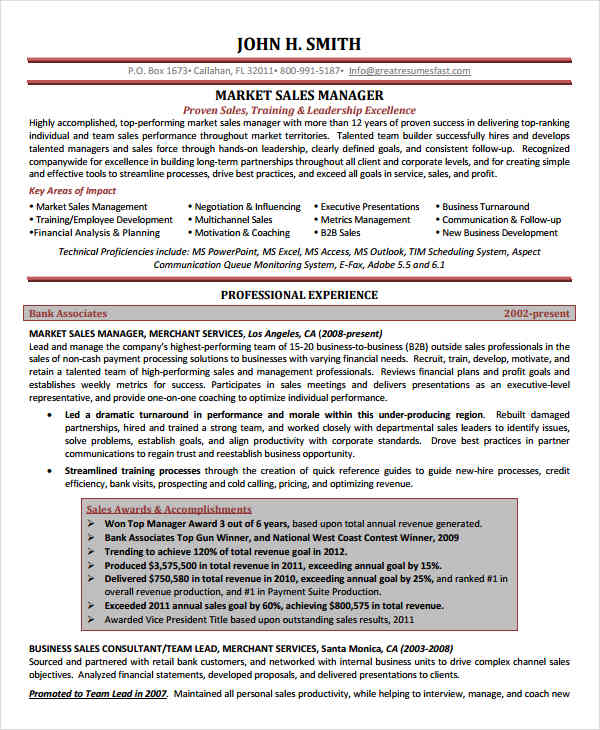 Marketing Sales Manager Resume