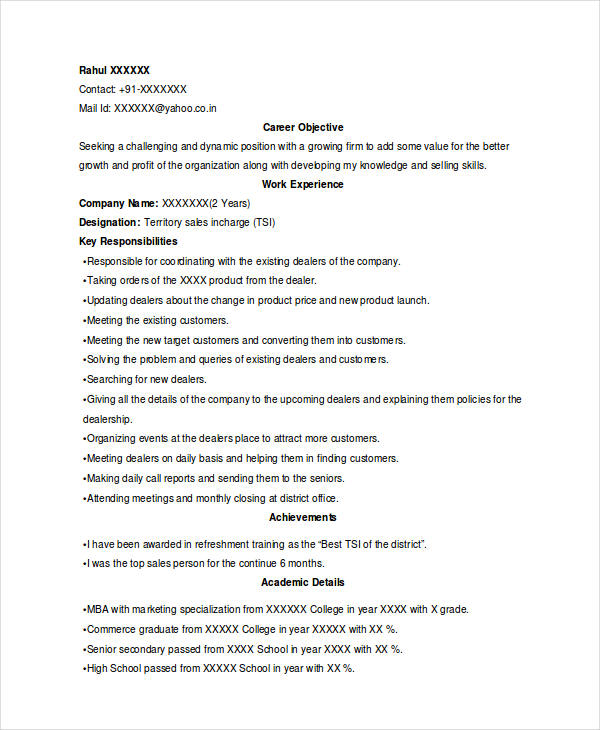 Marketing Sales Officer Resume