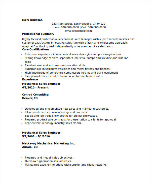 Mechanical Marketing Engineer Resume