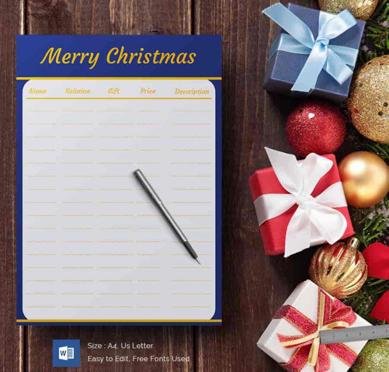 Merry Christmas Gift List Template 788x753