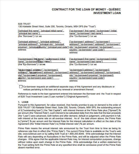 Money Loan Contract Template Free
