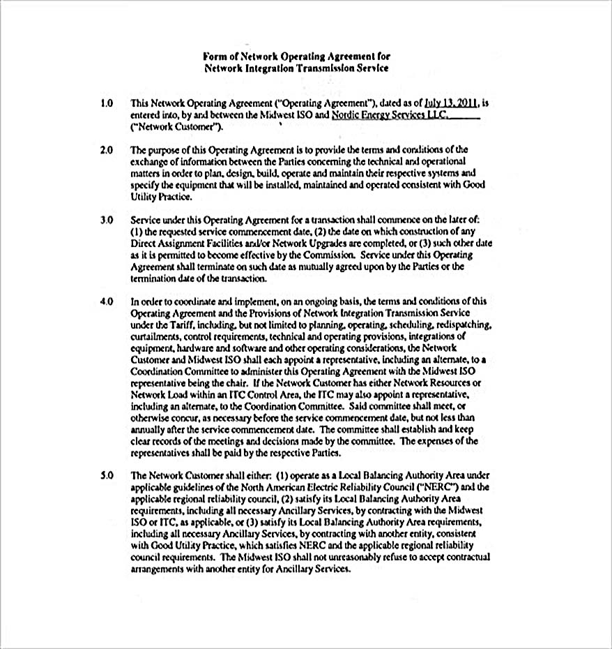 Network Operating Agreement