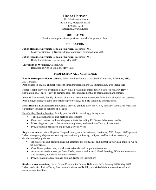 Nurse Practitioner Resume