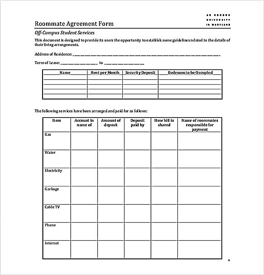 Off Campus Roommate Agreement