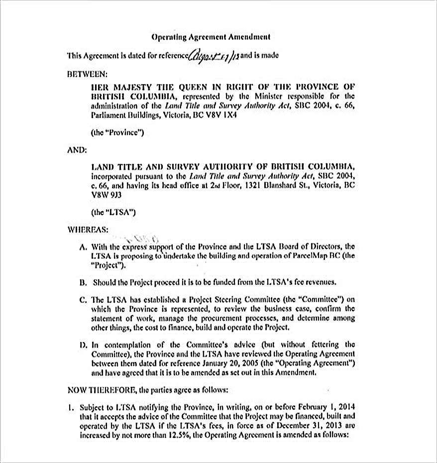 Operating Agreement Amendment