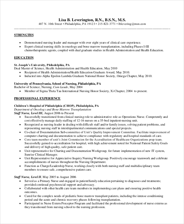 Pediatric Nurse Resume Sample
