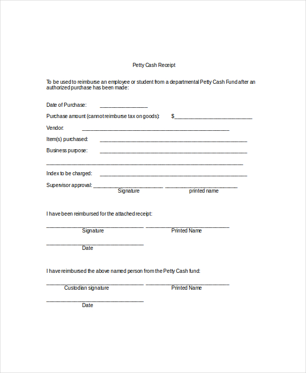 Petty Cash Receipt Form Template