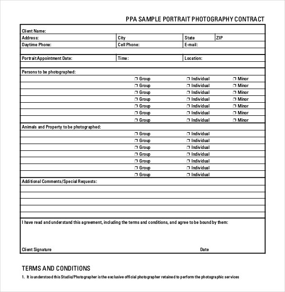 Portrait Photography Contract Form