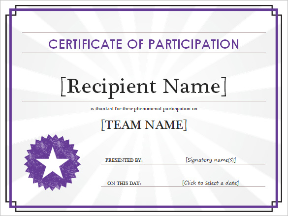Printable Participant Certificate Template