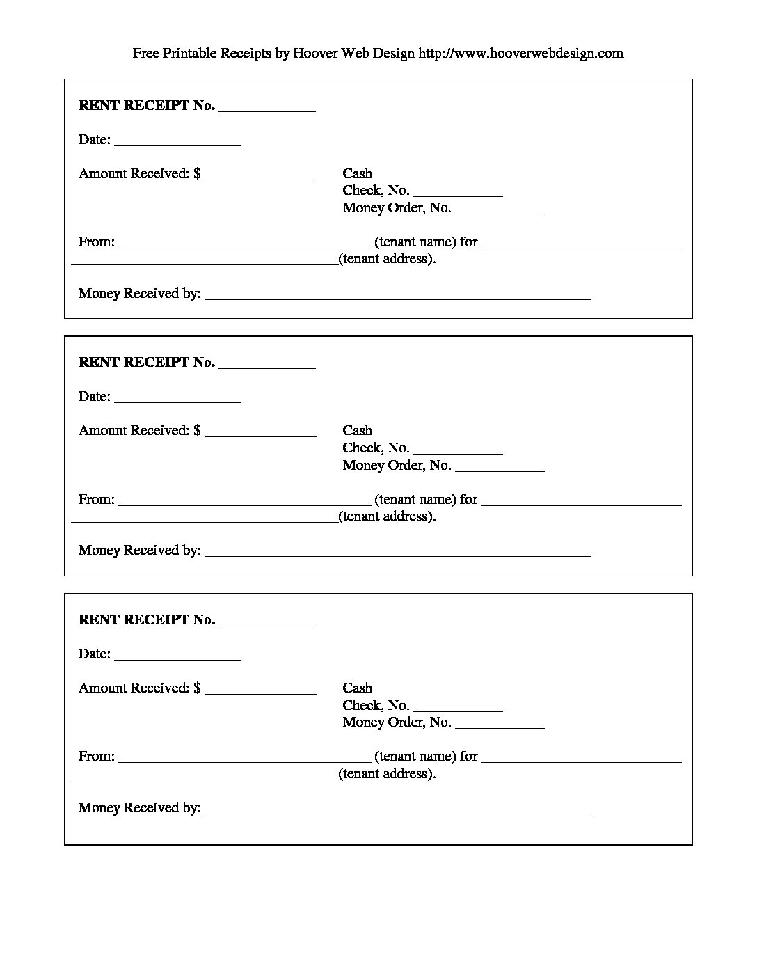 Printable Rent Receipt Free Download