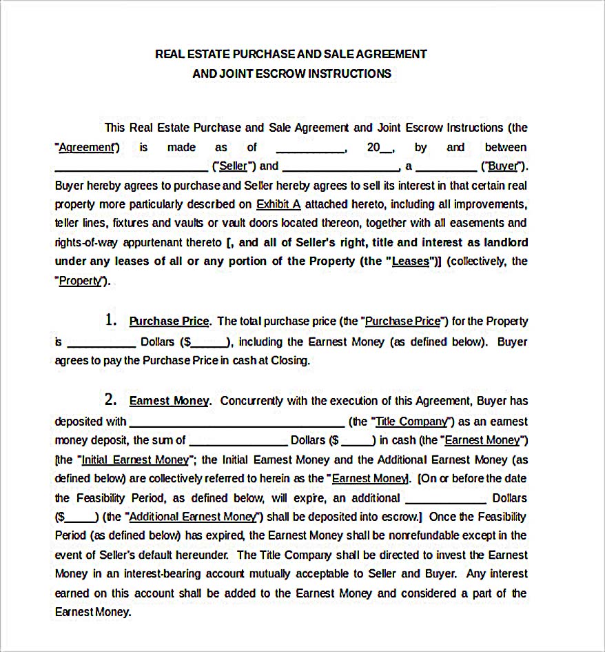 Real Estate Purchase Sale Agreement Document