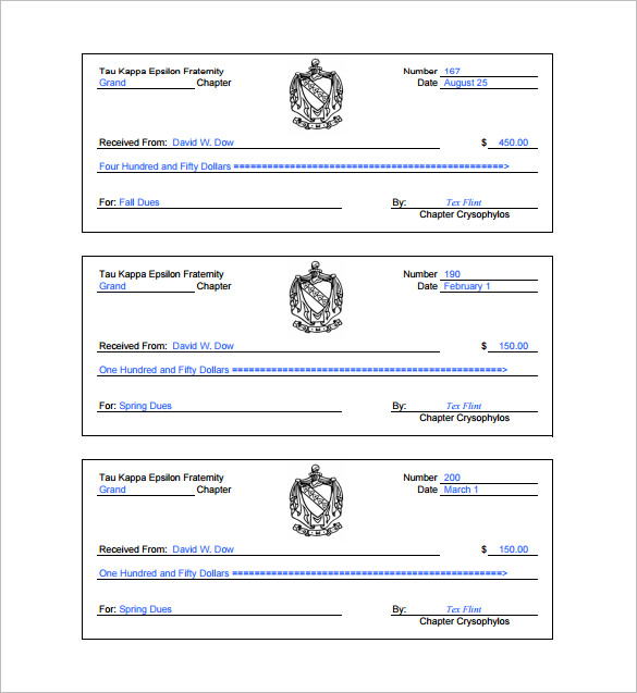 Receipt Book Format