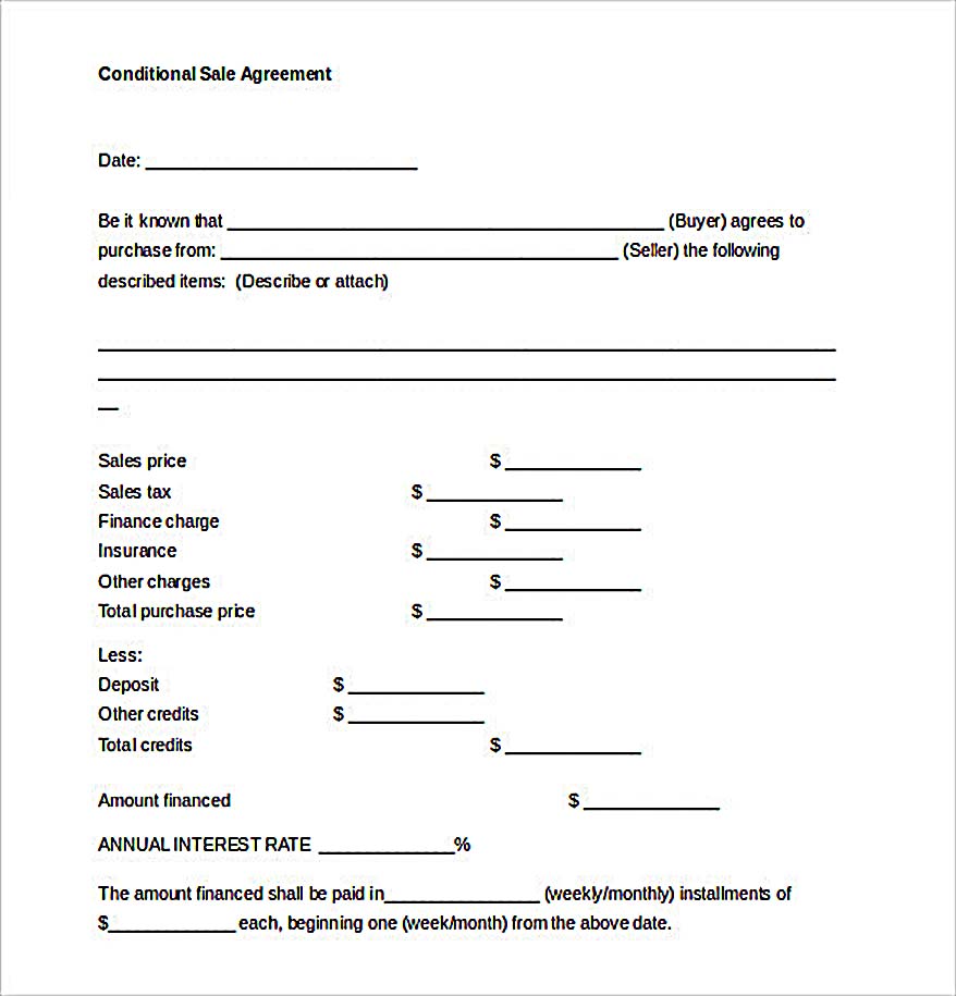 Sample Conditional Sales Agreement Temptae