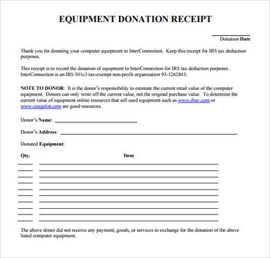 Sample Official Donation Receipt