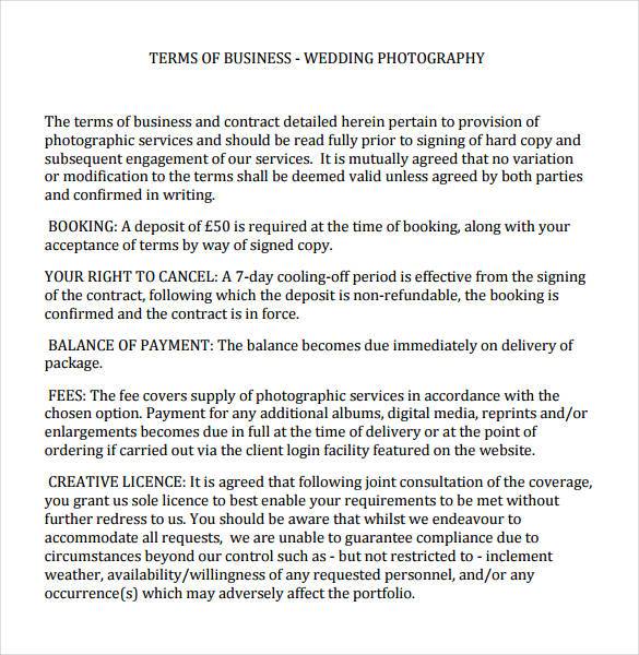 Sample Photography Business Contract