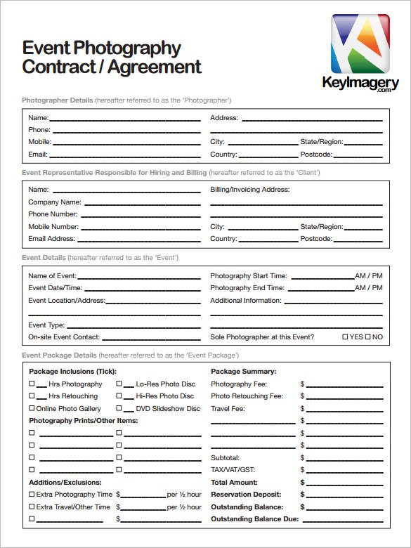 Sample Photography Contract Template