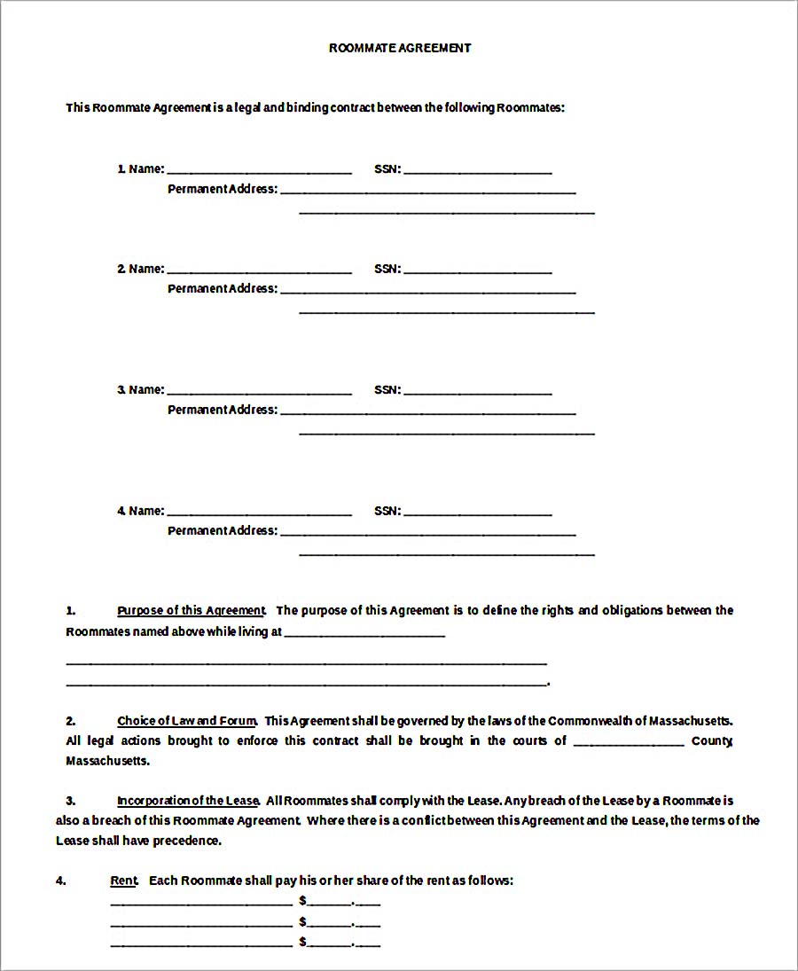 Sample Roommate Rental Agreement Free Download