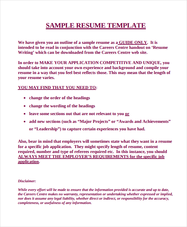 Sample Work Resume Template