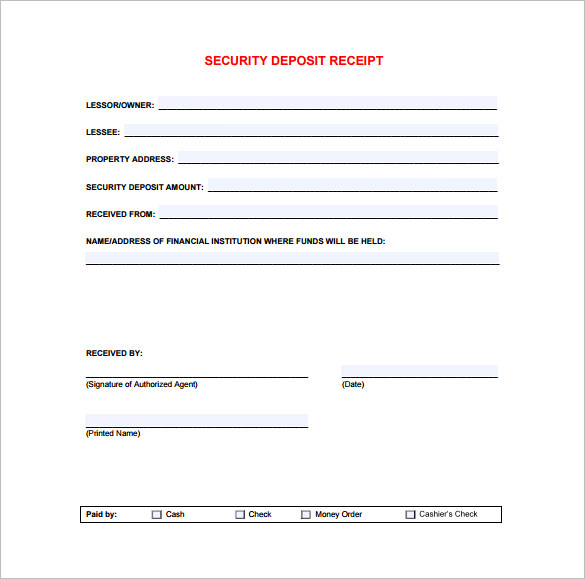 Security Deposit Receipt