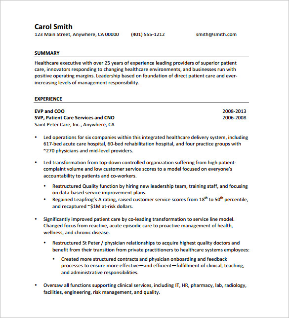 Senior Executive Resume Free