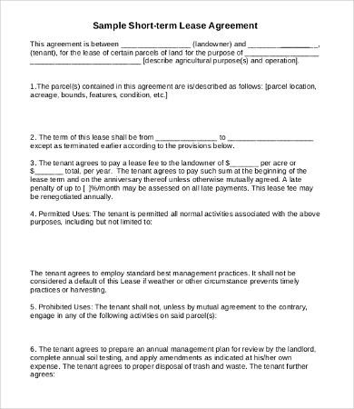 Short Term Commercial Lease Agreement Template