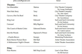 Student Actor Resume Template