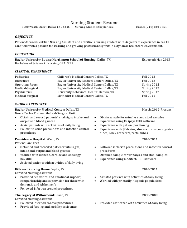 Student Nurse Resume