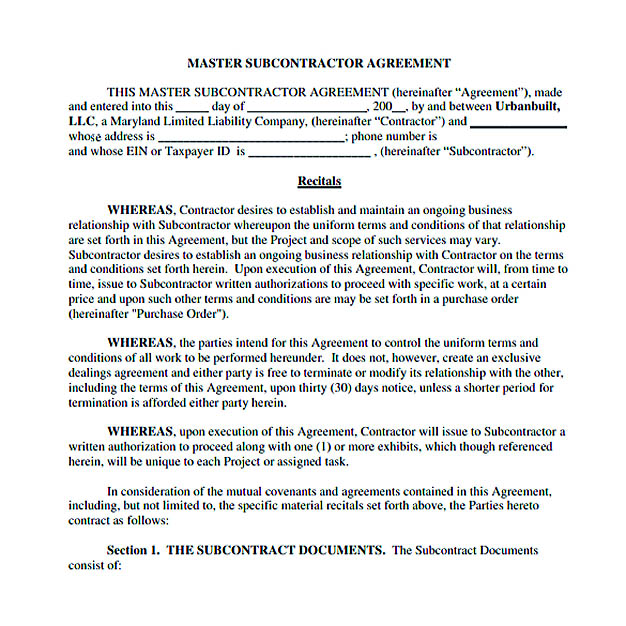 Subcontractor Agreement for Service