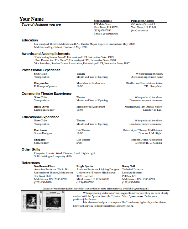 Theatre Technician Resume Template