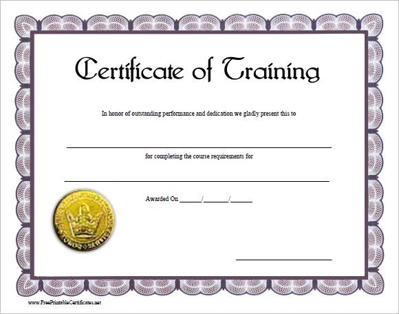 Training Certificate Template Sample