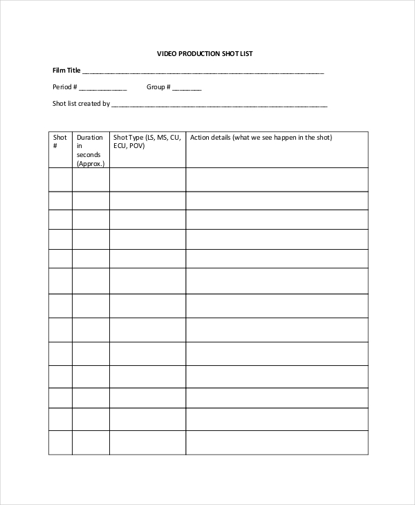 Video Production Shotlist