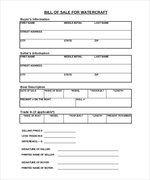 Watercraft Bill of Sale