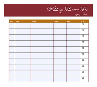Wedding Guest List Template PDF
