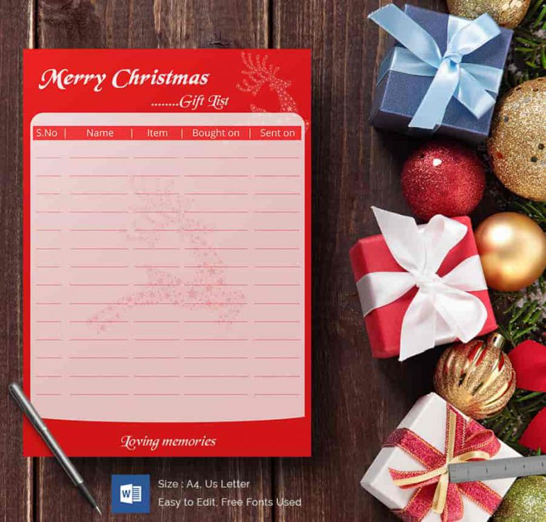 Word Document For Christmas Gift List 788x753