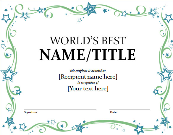World Best Award Certificate Template